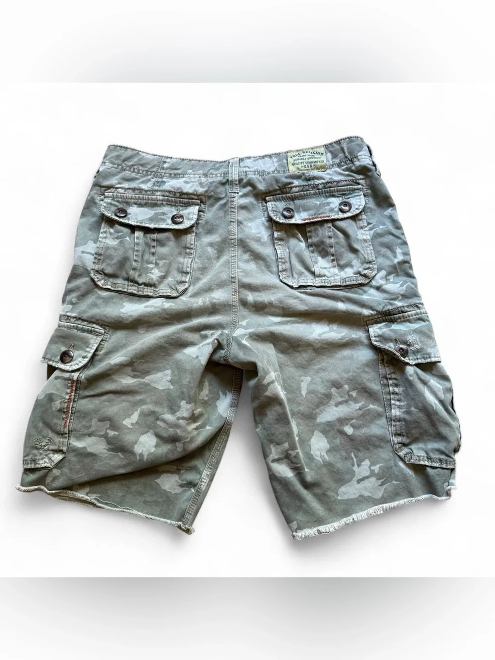 True Religion Men's Camouflage Cargo Utility Shorts - Olive Green